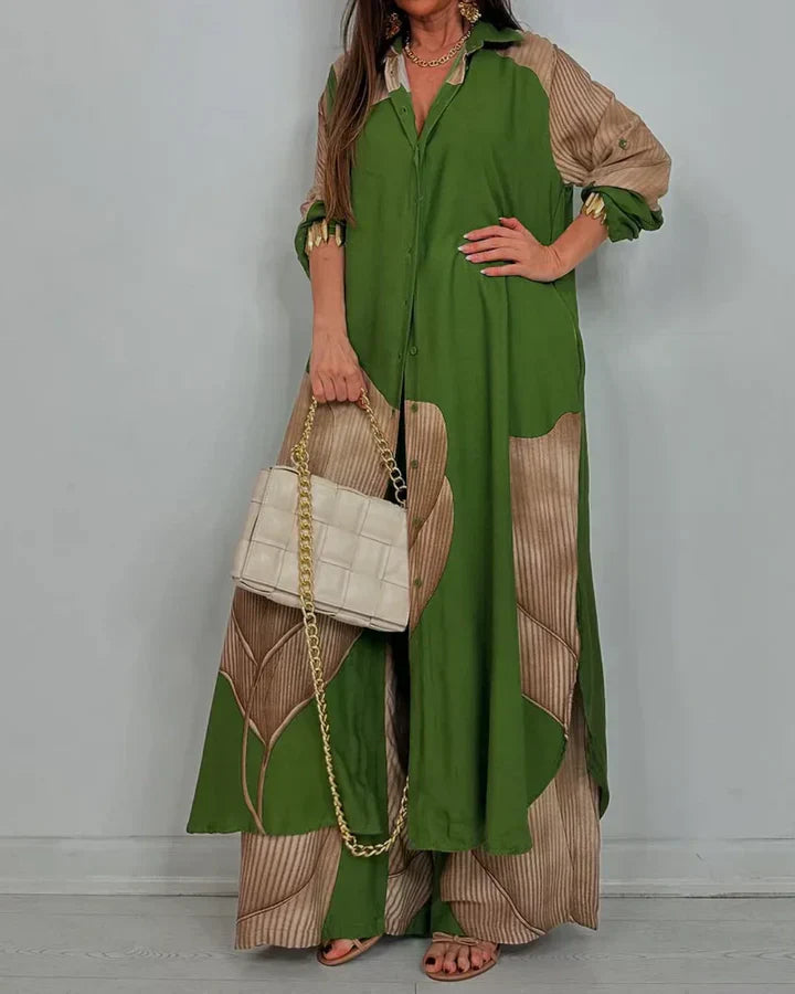 Wendy Women's Outfit | Button-Front Shirt & Wide Leg Pants, Coordinated Design 6